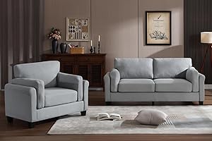 Morden Fort Double Arm Living Room Furniture Sets, Comfy Deep Seat Single Chair & 3 Seater Sofa, Pet-Friendly Sofas Couch Small Spaces Sofa Bed Couches for Living Room Bedroom Apartment Lounge Grey