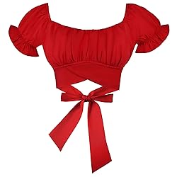 COOUFE Women's Crop Tops Ruffle Short Sleeve Tie