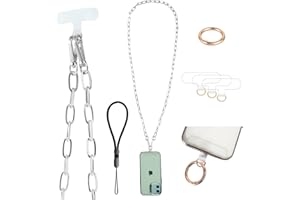 Casecond Crossbody Phone Lanyard Chain Shoulder Cell Phone Strap Charm Neck with Wrist Strap Finger Grip 3 Pad Patches Tether Anti Theft Universal for iPhone 16 Pro Max 15 14 13 12 11 Samsung Silver