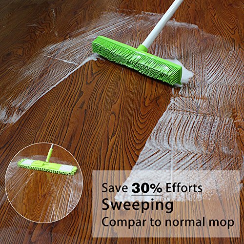GLOYY Long Handled Push Broom with Soft Rubber Bristles Squeegee Edge