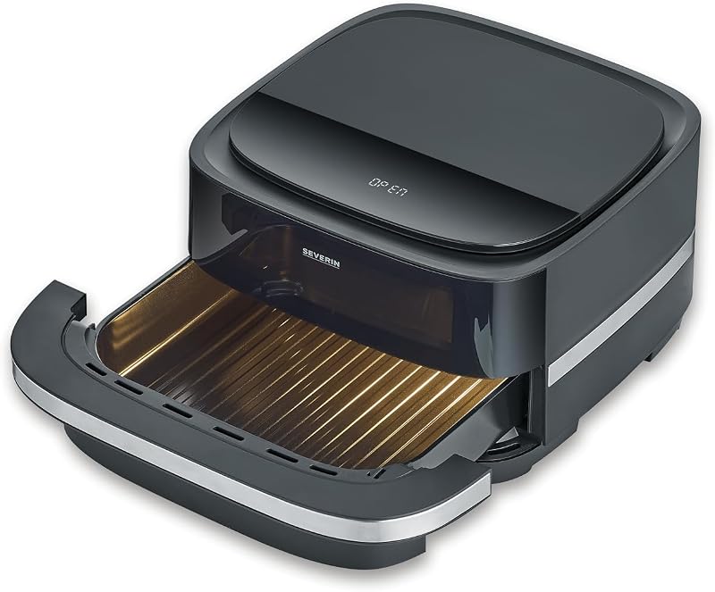 Friggitrice ad aria calda Pizza & More, programmi per pizza, 10 programmi di cottura, distribuzione ottimale del calore, forma extra larga, con finestra di visualizzazione, 4 l, 2100 W, nero