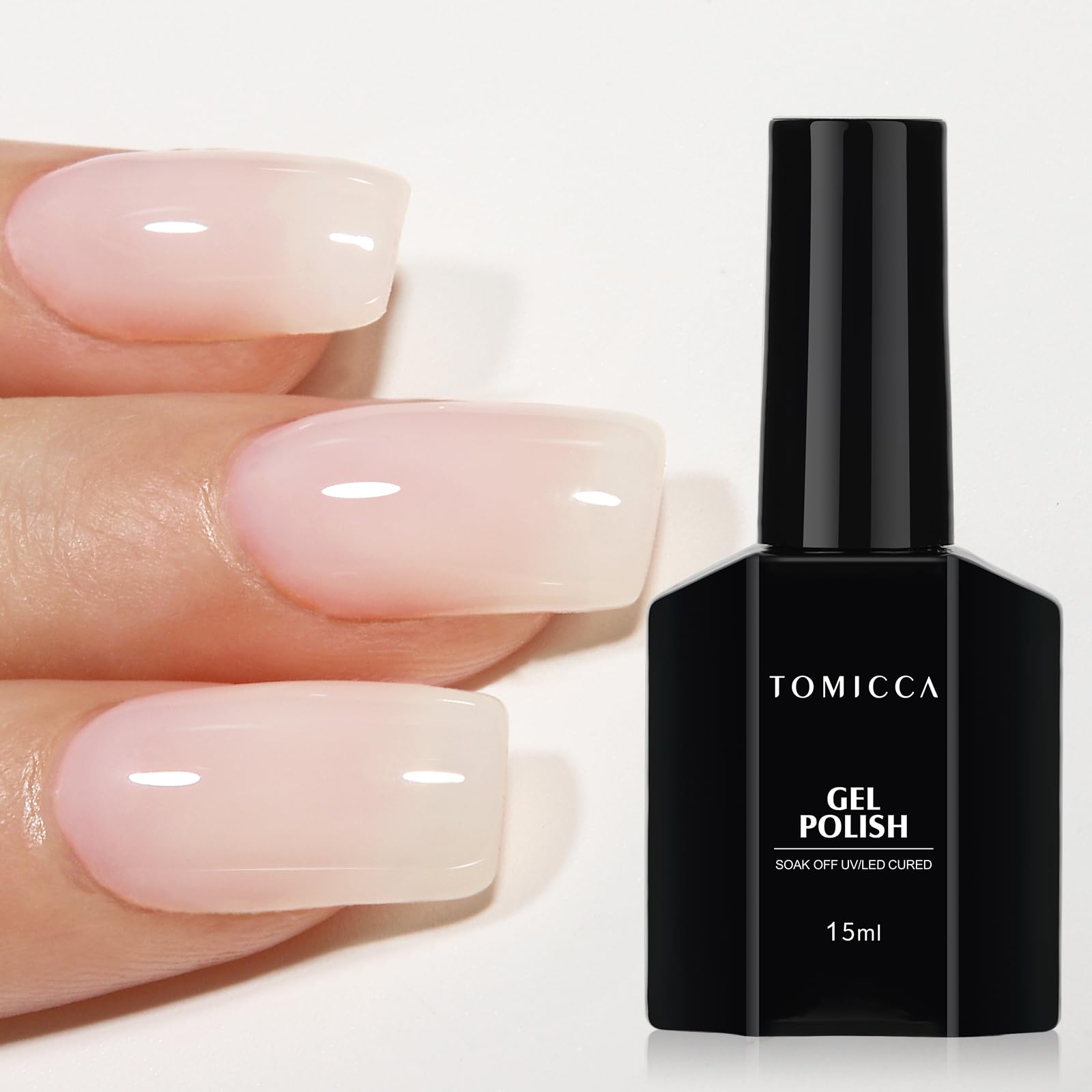 TOMICCA Milky White Gel Nail Polish-15ml Natural French Nail Design UV LED Jelly Gel Nail Polish Transparent White Soak Off Gel Polish Nail Art Gel