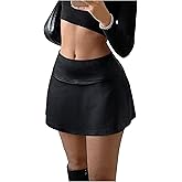 WDIRARA Women's Elastic Waist Split Side PU Leather Skorts Low Rise Skirt Shorts