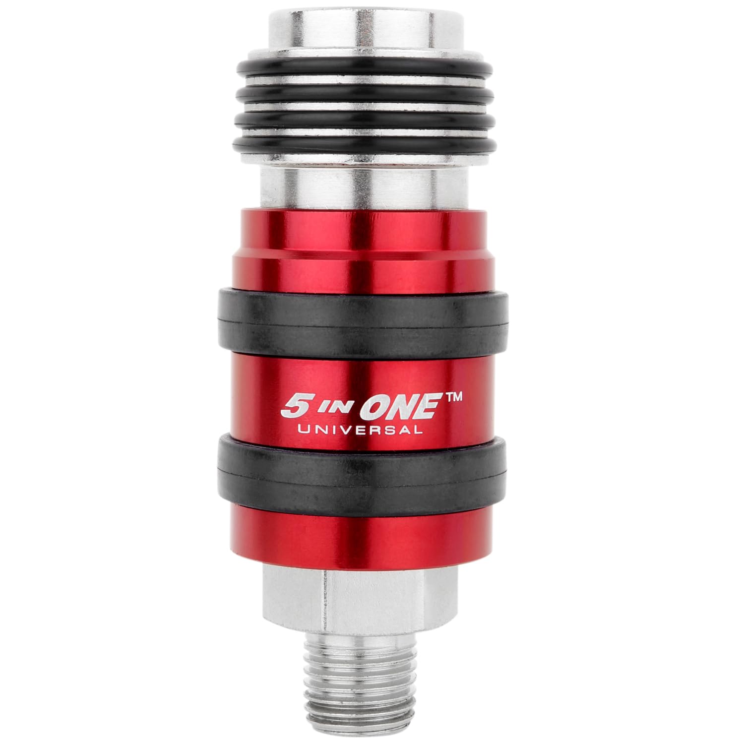 Photo 1 of Milton 5 in ONE™ Universal Safety Exhaust Quick-Connect Industrial Coupler 1/4" Male NPT, Accepts All Major Interchanges, Safely Disconnect and Eliminate Potentially Dangerous Hose Whip