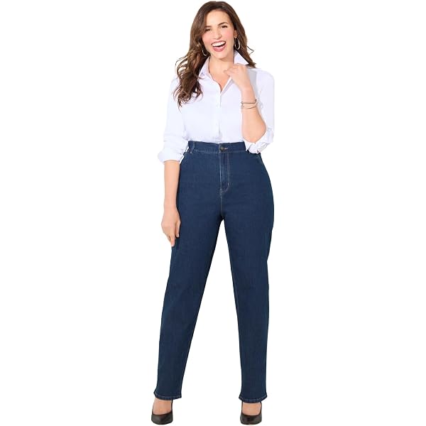 Plus Size Girlfriend Jeans – Stretch Denim, Light Rips, Petite To Tall Lengths – Women's Casual Relaxed Fit Jeans - View #9