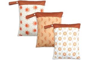 KKTAPOS Wet Dry Bags for Baby Cloth Diapers - Waterproof Reusable Washable Travel Bags, Gym Bag, Pool, Daycare Soiled Baby Items Yoga Gym Bag for Swimsuits & Wet Clothes 3pcs/set（Sunny