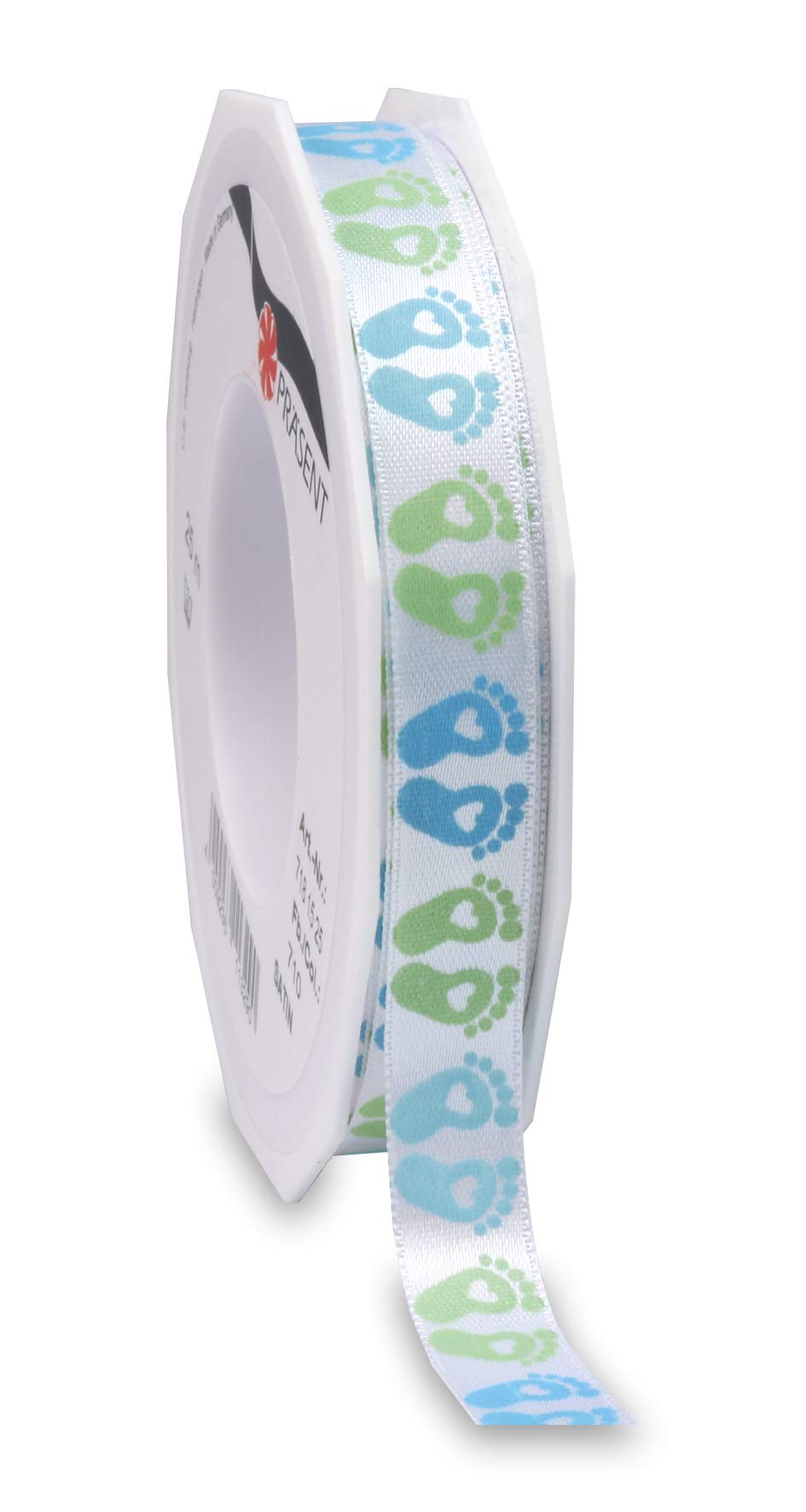 Präsent - Sweet Baby Printed Satin Ribbon Blue 15 mm Width, 20 m Length