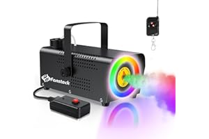 Fansteck Fog Machine with Lights, 500W Portable Smoke Machine, Automatic Fog Machine with Wireless and Wired Remote Control, Perfect for Halloween Wedding Party and Stage
