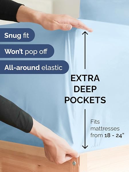 EXTRA DEEP QUEEN SHEET SET – 6 PIECE BREATHABLE AND COOLING SHEETS – HOTEL LUXURY BEDDING FOR WOMEN, MEN, KIDS & TEENS – EASY SECURE FIT – SOFT, WRINKLE FREE & COMFY – EXTRA DEEP POCKETS – LIGHT BLUE