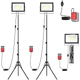LIVOWALNY 200W LED Work Lights with Stand Compatible with Milwaukee Battery, 2PCS 20000LM Portable Tower Light IP66 Waterproof with 13FT Cord, Foldable Tripod Floodlight for Workshop Garage Job Site