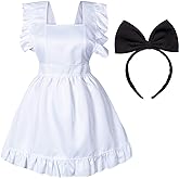 Adult Classic Fancy Cute White Retro Frilly Adorable Maid Waitress Aprons Vintage Costume Bow Headdress Set
