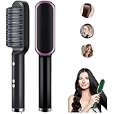 2023 New Negative Ion Hairs Straightener Styling Comb With 5 Temp, 2 In 1 Hair Straightener Brush And Curler, Portable Electric Straightening Comb Heated Hair Brush 10s Fast Heating Anti-Scald (Black)