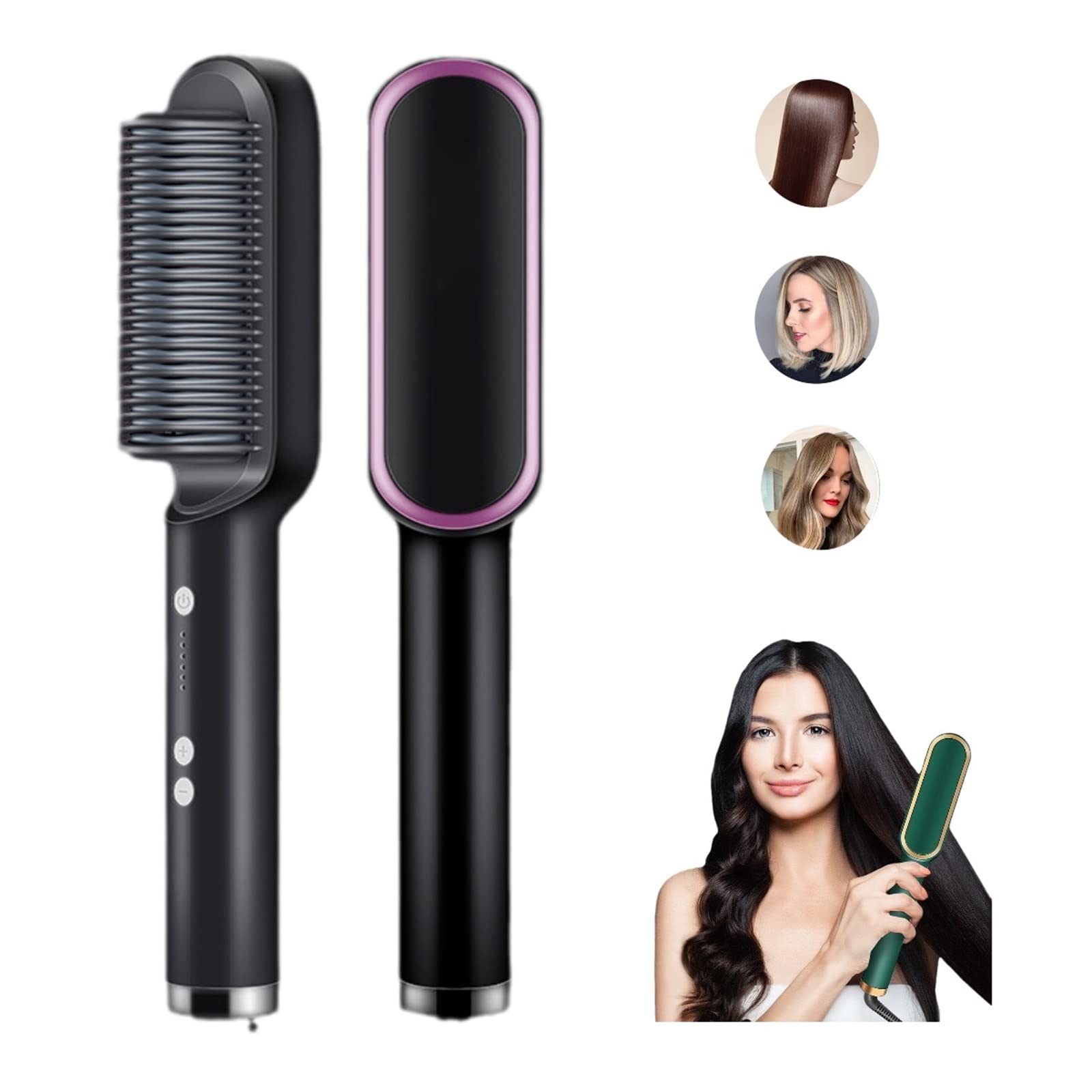 Photo 1 of 2023 New Negative Ion Hairs Straightener Styling Comb With 5 Temp, 2 In 1 Hair Straightener Brush And Curler, Portable Electric Straightening Comb Heated Hair Brush 10s Fast Heating Anti-Scald (Black)