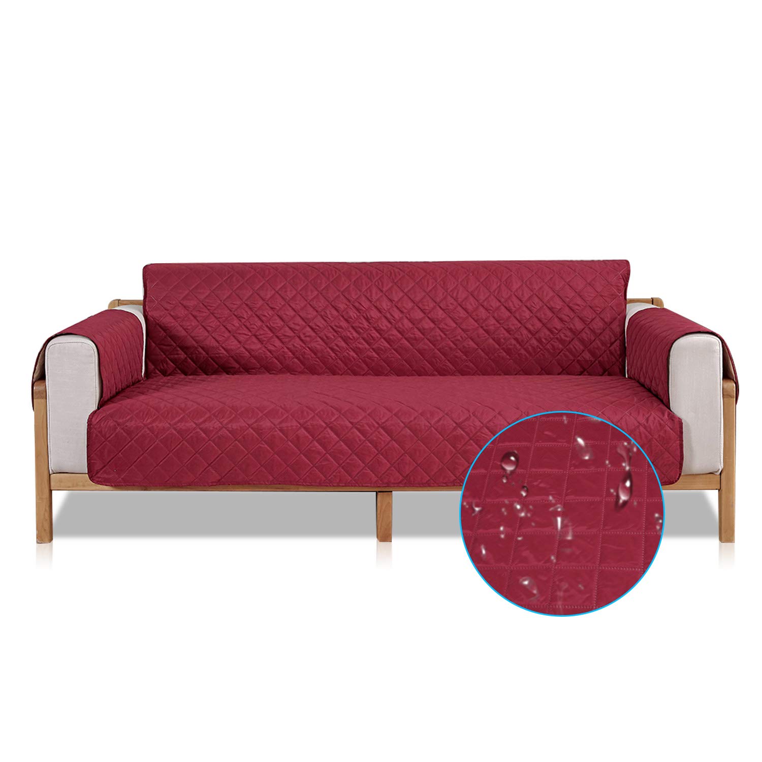PETCUTE Sofa cover waterproof sofa slipcovers Anti Slip armchair covers Quilted Couch Slipcover Sofa Protector for dog, pets Wine red 1 Seater