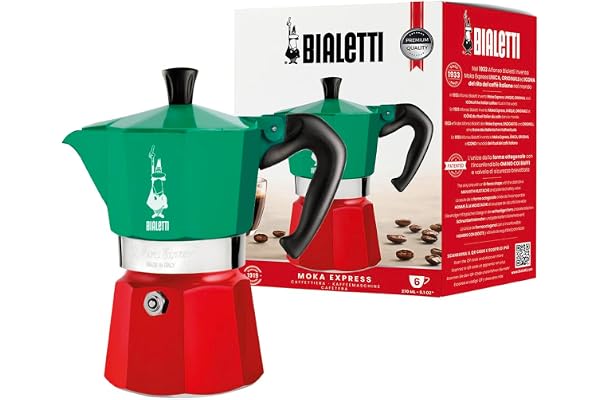 Bialetti Moka Express 6-Cup Aluminum Stovetop Espresso Maker, Tricolore