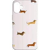 Smooth & Long-Haired Dachshund Pink Stripes Pattern Case for iPhone 16 Plus