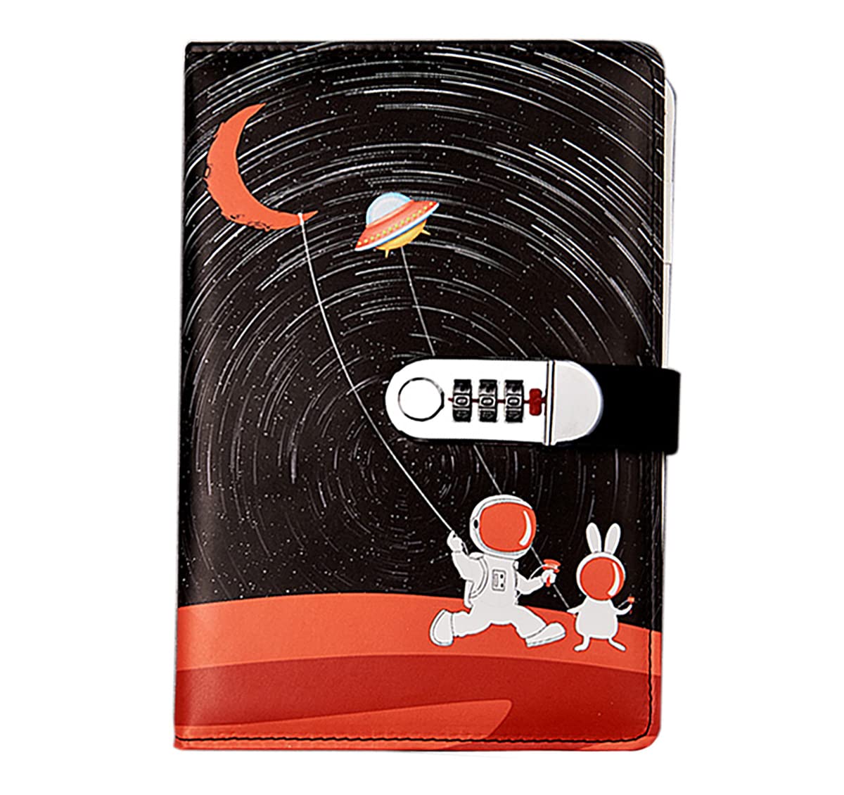 LinYesh Creative PU Leather Notebook Diary with Lock, A5 Secret Password Notepad Journal Travel Diary Organiser with Combination Lock Pen Holder, 145 x 210mm