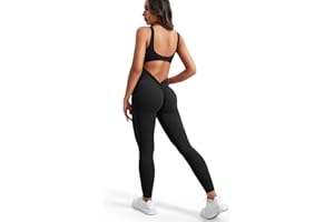 VOYJOY Women Backless Scrunch Butt Jumpsuits One Piece U-Neck Bodycon Leggings Yoga Rompers V-Back Playsuit