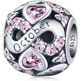 WOSTU 925 Sterling Silver Birthstone Bead Charm Jewelry for Charms Bracelets for Women Mother Sister for Gifts for Birthday Mother's Day Thanksgiving Christmas