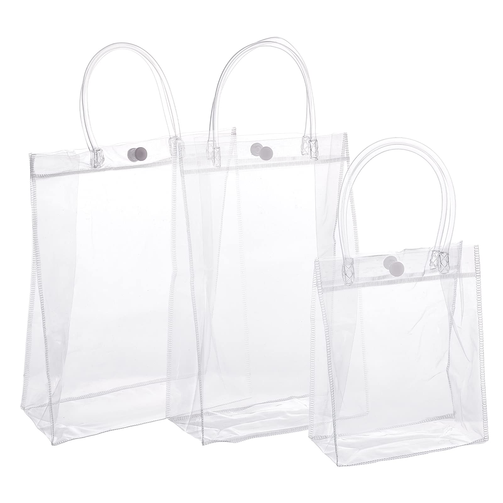 GORGECRAFT 3 Sizes PVC Gift Bags with Handles Clear Tote Bag with Button Transparent Beach Handbag Gift Wrap Bag Reusable Plastic Retail Shopping Bags Big Capacity Storage 13cm(S) 16cm(M) 20cm(L)