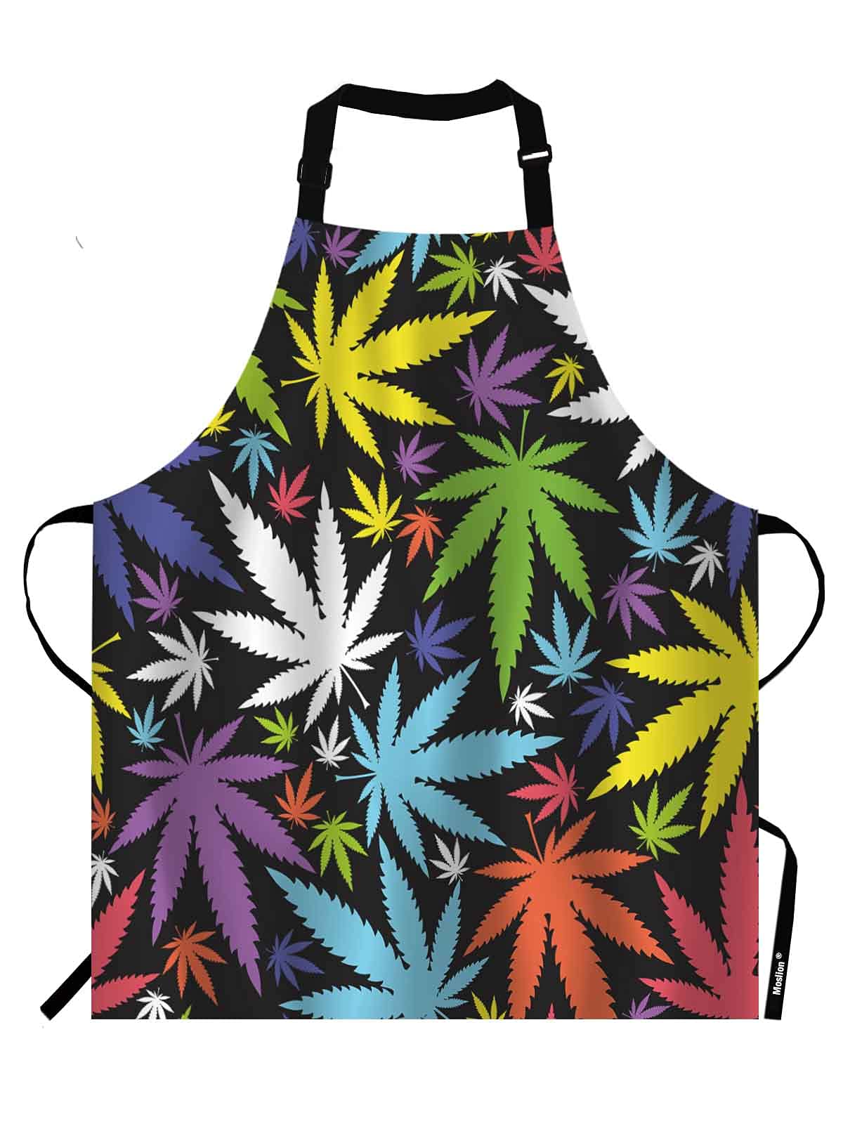 Moslion Colorful Leaf Apron,Weed Leaves on Black Background Apron,Adjustable Neck Bib for Men Women,Suitable for Kitchen Cooking Waitress Chef