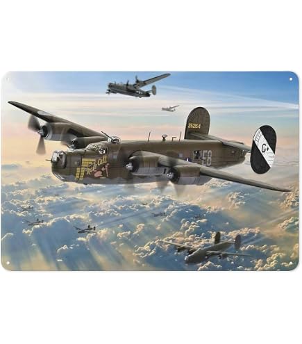 Insegna Metallica Vintage B-24 Liberator Con Ragazza Pinup - Cartello 20x30 Cm In Lamiera Per Garage, Officina O Man Cave, Regalo Originale