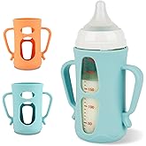 Silicone Sleeves for Pigeon Baby Bottles 8.1 oz,Anti Breakage Glass Baby Bottle Holder with Handles 2 Pack