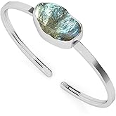 LUSTRE AND LIGHT 18x13mm Rough Natural Labradorite Adjustable Twister Bangle Bracelet for Women in Sterling Silver, November Birthstone Jewelry Gifts for Her Birthday, Anniversary, Graduation