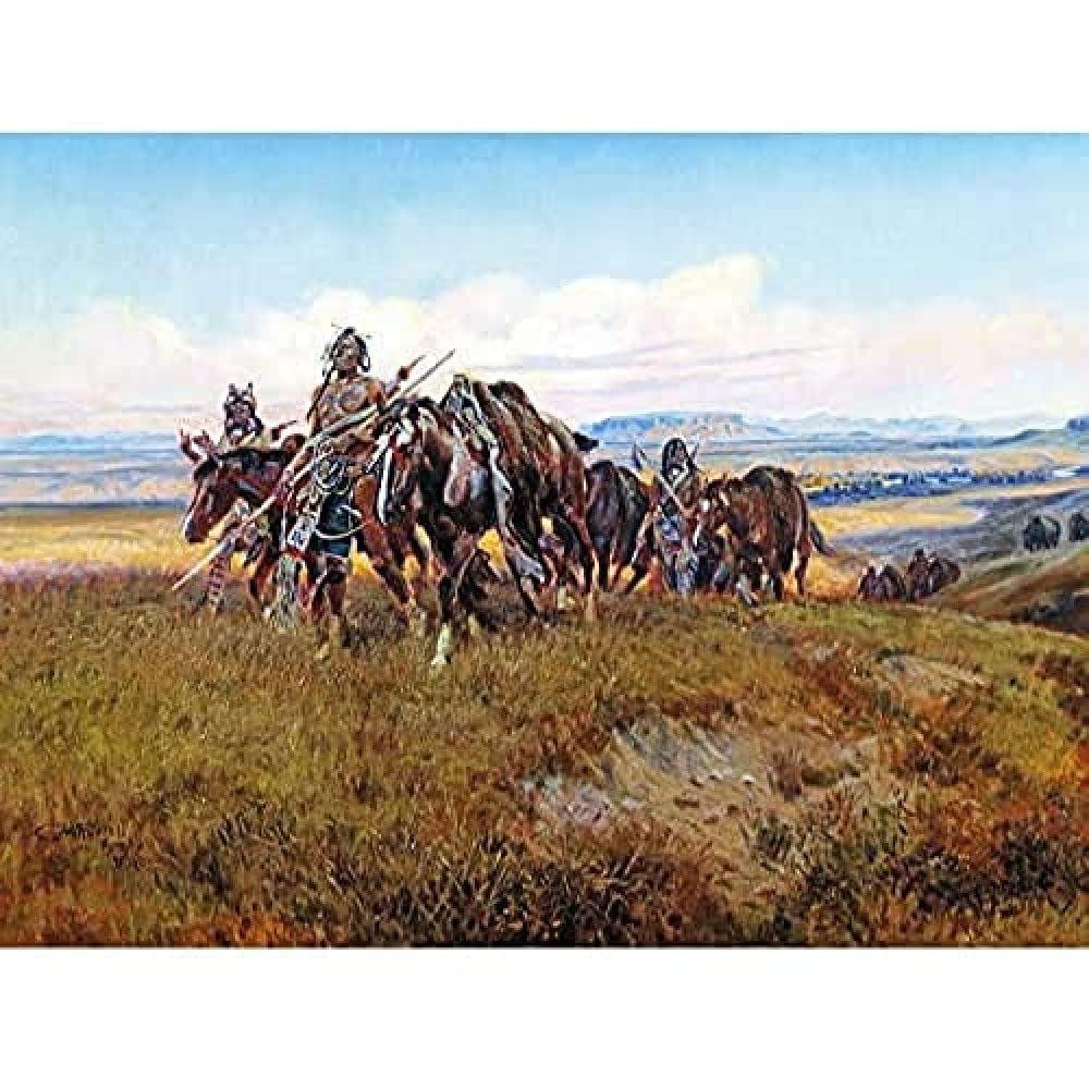 Russell In Enemy's Country Wild West Native American Painting Art Print Canvas Premium Wall Decor Poster Mural