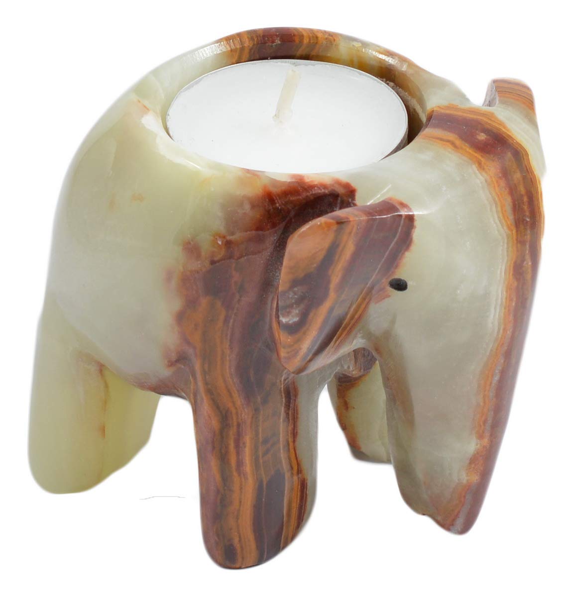 Serafino Himalayan Elephant 3 Inch Marble Fossilstone Tea Light Candle Holder Home Office Decor Cute Ornament for Home Great Gift