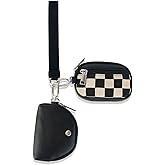 Nefokfdus Checkered Keychain Wallet,Detachable Dual Pouch Wristlet Wallets for Women Men, Portable Mini Zip Around Coin Purse