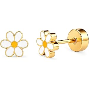 MHWTTY Hypoallergenic Daisy Studs Earrings for Women,18K Gold Plated Surgical Stainless Steel Flat Back Flower Earrings for S