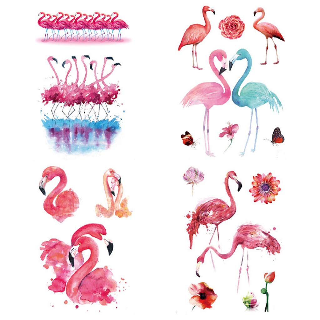 CARGEN® 4 Sheets Flamingo Assorted Temporary Tattoo Waterproof Arm Hand Tattoos Party Favors Supplies Body Art Sticker Sets for Girls Women Party Decorations