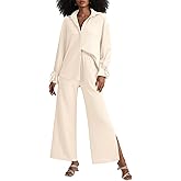 LYANER Women's 2 Piece Outfits Button Down Long Sleeve Shirt and Wide Leg Pants Set