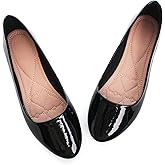 SAILING LU Womens Ballet Flats Shoes Dressy Comfortable Round Toe Slip On Patent Leather Ladies Flat Work Black Size 8.5
