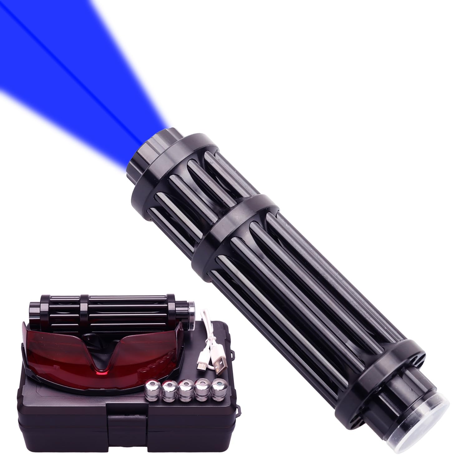 Photo 1 of ZRD Rechargeable Blue Light Flashlight, LED Tactical Flashlight, Blue Light, 6 Modes, Rechargeable, Zoomable, for Hiking Camping Fishing