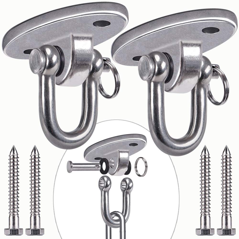 SELEWARE 2 Pieces 900KG Capacity Stainless Steel 180° Swing Hangers, Heavy Duty Swing Swivel Hooks for Concrete Ceiling Wooden, Hanging Hardware for Por Porch Yoga Playground Hammock Gym Swing Sets