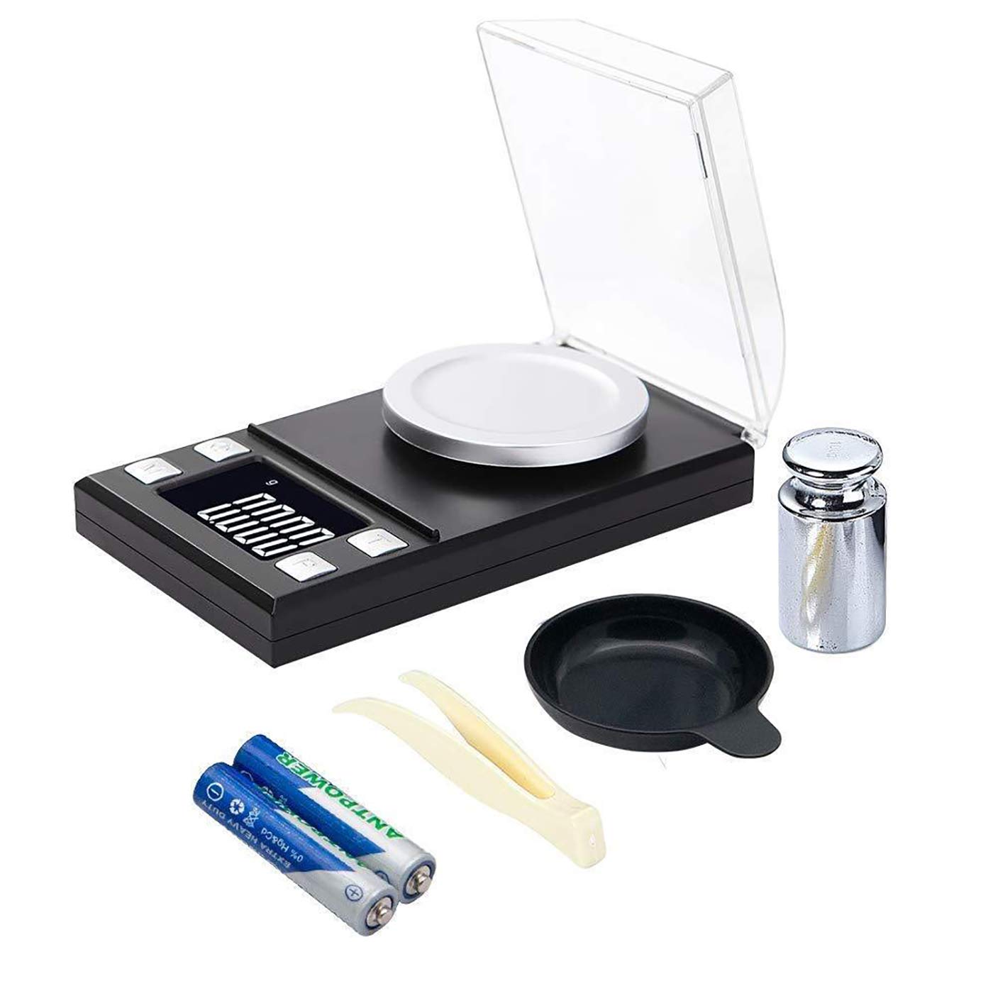 Digital Milligram Scales 50/0.001 g with Mini LCD Display, Digital Pocket Scale, Lab Digital Scale, Jewellery Scales with Calibration Weights and Tweezers Weighing Bowl