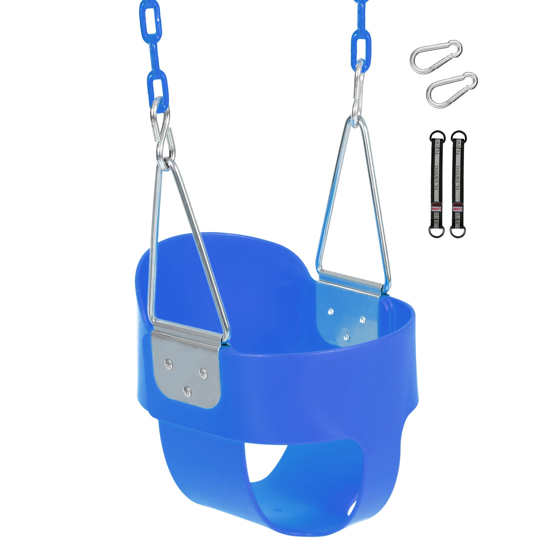 Photo 1 of Toddler Swing Seat with Coated Chains, Heavy Duty Kids High Back Bucket Swing with Tree Straps and Hooks for Outdoor, Playground, Backyard, Swings Set Accessories by Domaker, Blue
