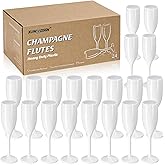 XUWAIDSGN Champagne Flute Acrylic Champagne Glasses Wedding Toasting Champagne Flute Goblet Plastic Reusable Unbreakable Champagne Cups for Bachelorette Wedding Bridal Shower Party (White, 24)