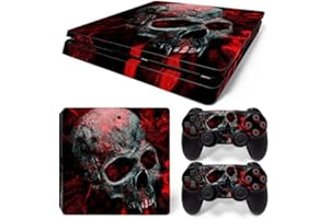Gam3Gear Vinyl Decal Protective Skin Cover Sticker for PS4 Slim Console & Controller (NOT for PS4 or PS4 Pro) - Red Skull