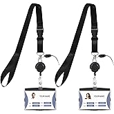 ID Badge Holder Retractable with Reel Clip Keychain,Lanyards for Cruise Ship Cards,2Pack for Office School Hospital Travel (Black, Horizontal)