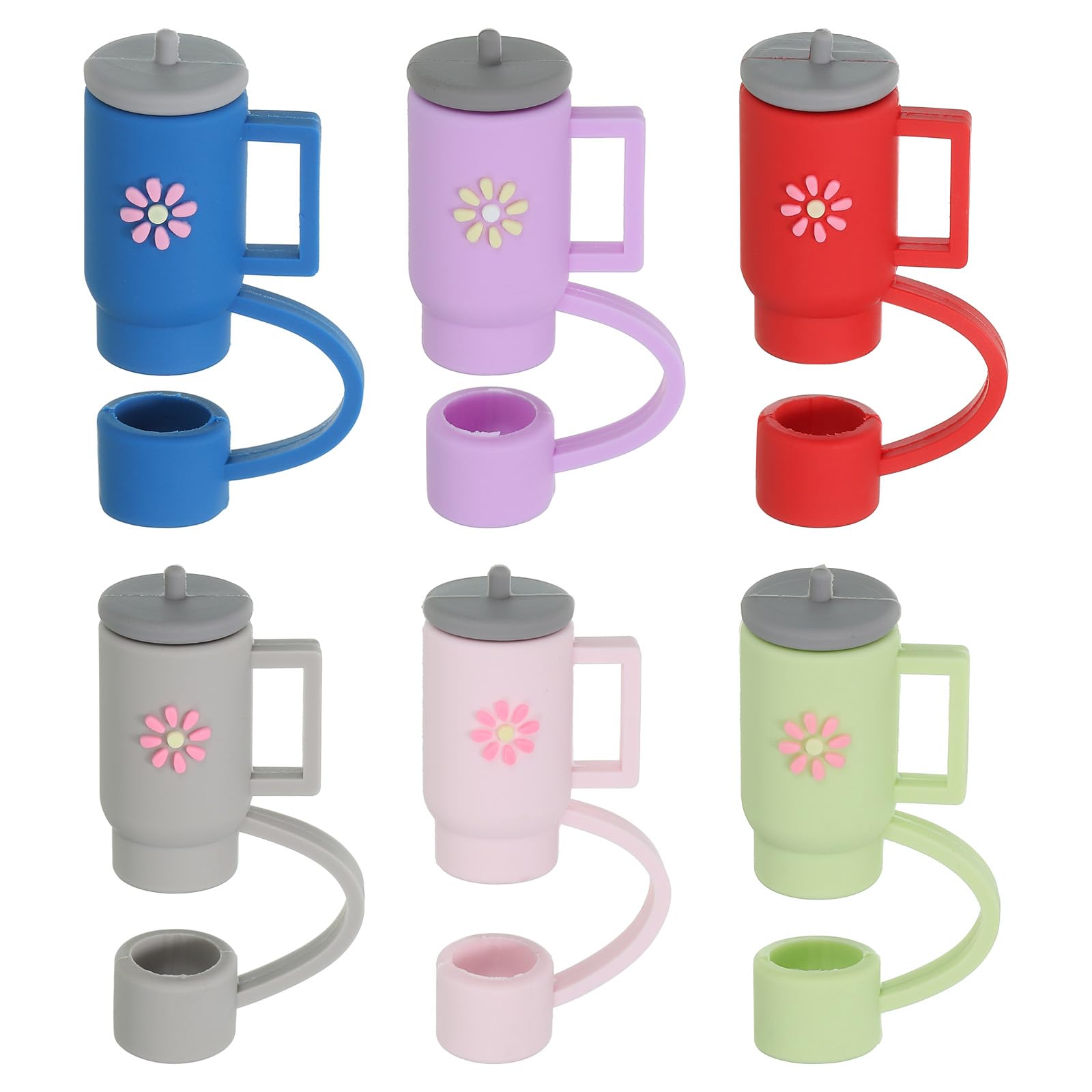 PATIKIL 0.4 In/10mm Silicone Straw Cover Cap, 6Pcs Cute Dust-Proof Straw Tips Reusable Drinking Straw Caps, Navy Blue/Light Green/Red/Grey/Light Pink/Purple