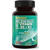 BioEmblem Vitamin D3 K2 Capsules (5000IU and 200mcg) - Patented MK7 and MK4 for 3-in-1 Complex Support - Vegetarian Vitamin D K2 Supplement for Teeth, Heart, Immune System - Non-GMO, 90 Caps