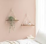 Mkono Macrame Hanging Shelves Set of 2 Rustic Wood Floating Shelves White view 2