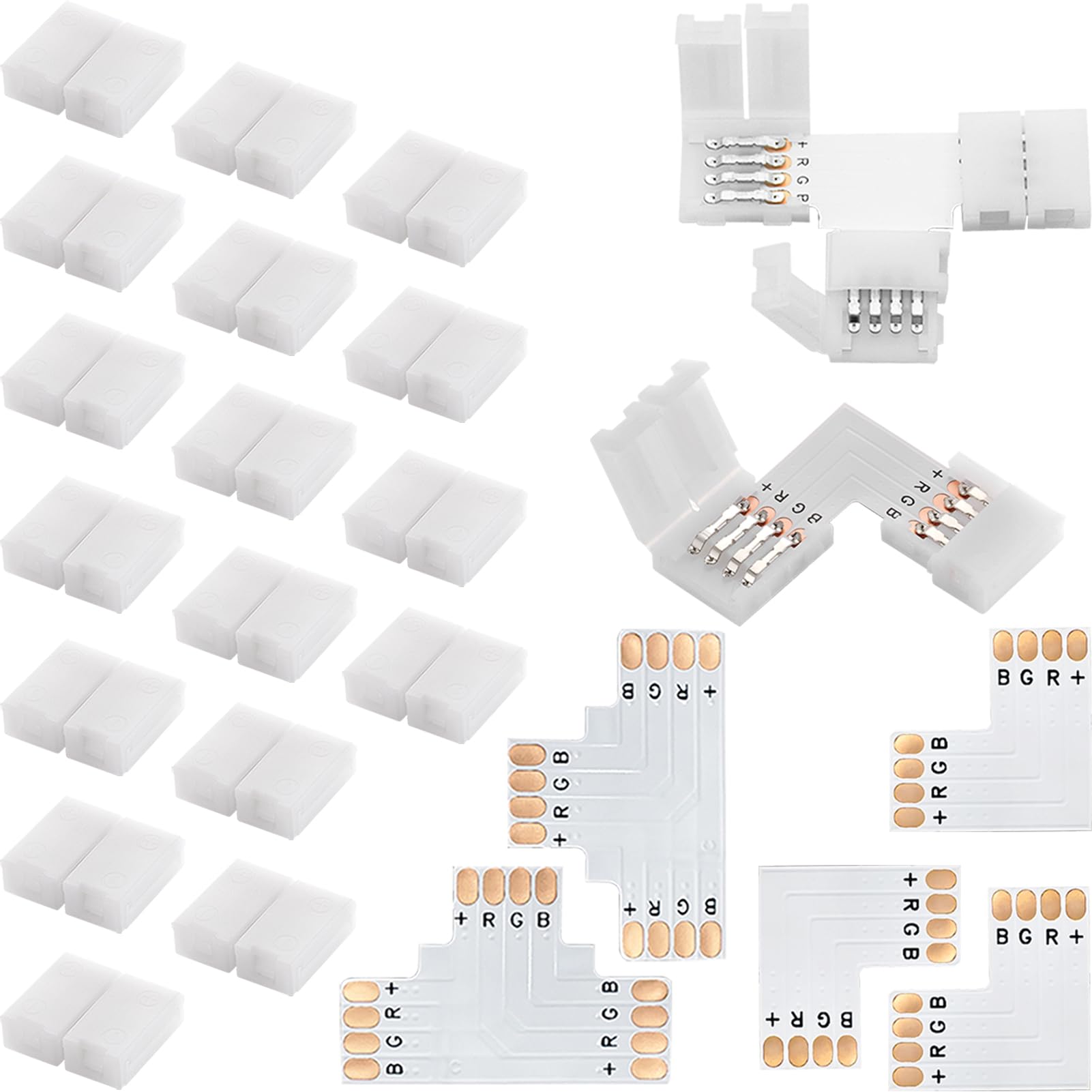 EKSAVE 4 Pin RGB LED Light Strip Connectors 2 Pcs T Shape+3 Pcs L Shape+5 Pcs Gapless for SMD 5050 Multicolor LED Strip