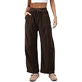 Athlisan Womens Corduroy Barrel Pants Casual Drawstring Waist Wide Leg Baggy Palazzo Trousers with Pockets