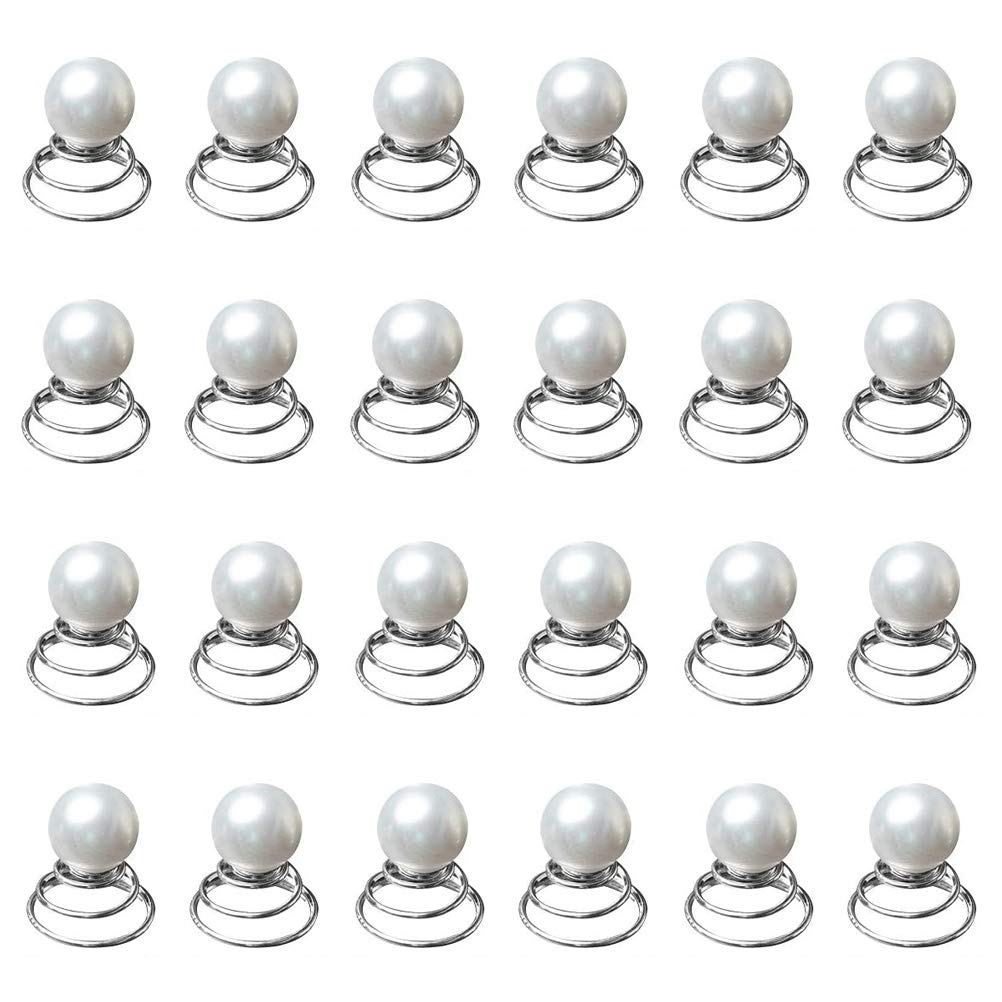 Spiral Hair Pins, 24 Pcs Bridal Hair Updo Accessories, Crystal Rhinestones & Pearl Hair Clip, Diamante & Gems Shaped Hair Jewellery for Women & Girls, Single-Pearl