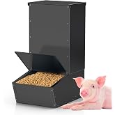 BUYYAH Hog Feeder Black, 2.5 Bushels Capacity | Heavy Duty Galvanized Steel Single Door Pig Feeder, Moisture Proof Piglet Creep Feeder, All Nuts Pre-Installed