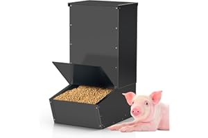 BUYYAH Hog Feeder, 2.5 Bushels Capacity, Heavy Duty Galvanized Steel Single Door Pig Feeder, Moisture Proof Piglet Creep Feeder, All Nuts Pre-Installed, Black